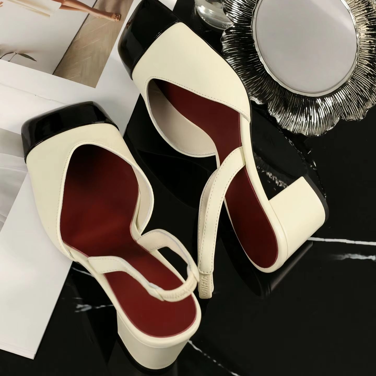 Women Shoes Sandals - Sapatos Femininos Slingback Bicolor Creme e