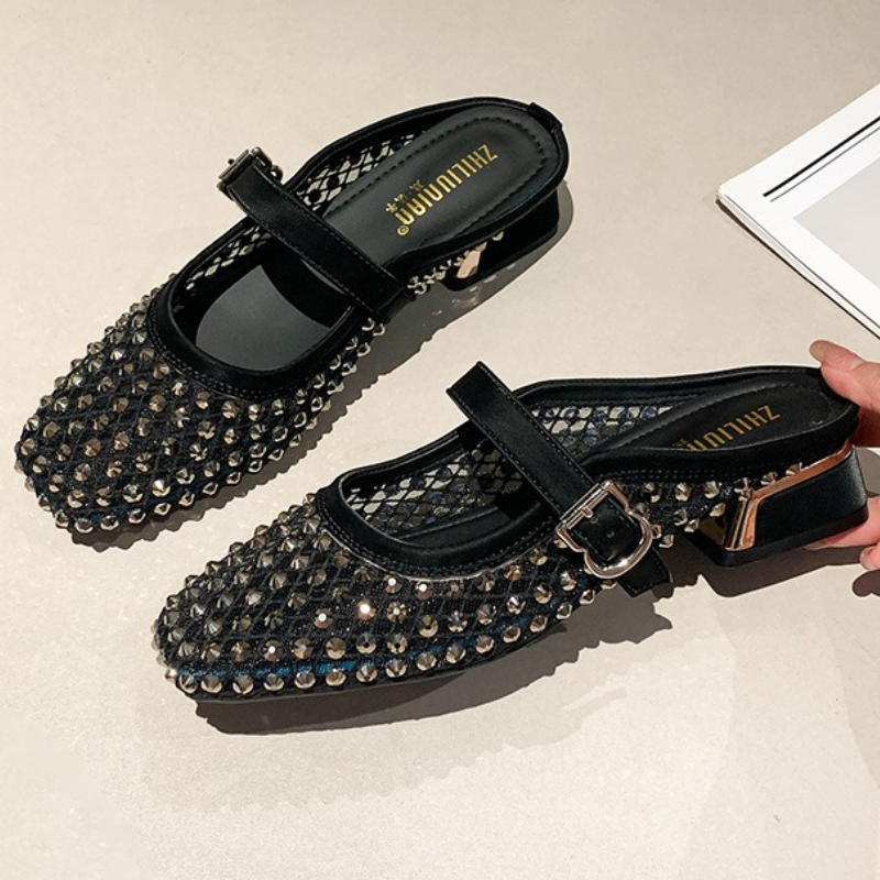 Malha strass salto grosso mule - Women Shoes Sandals avaliação e preço