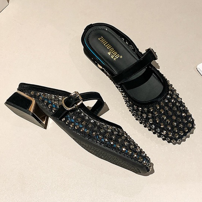 Malha strass salto grosso mule - Women Shoes Sandals avaliação e preço
