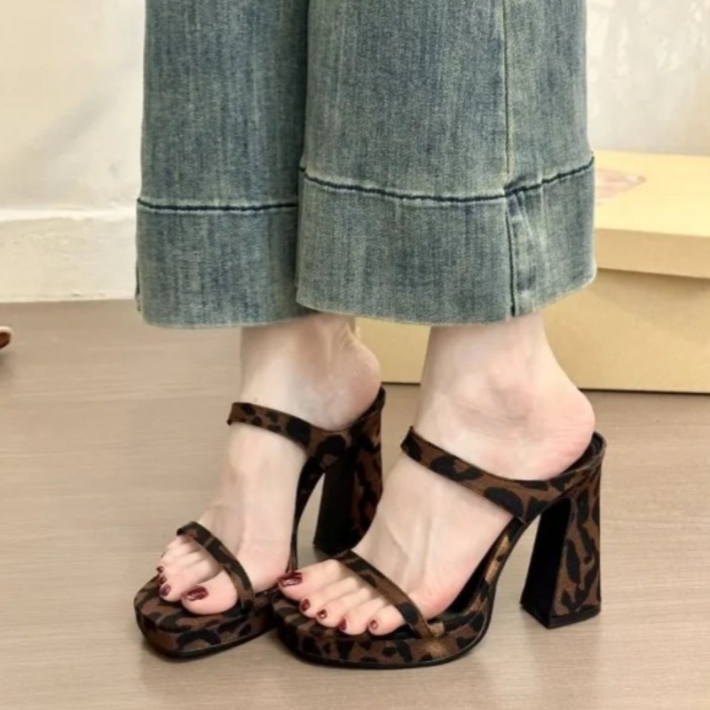Sandálias Femininas da Moda co - Leopard Print Heels avaliação e preço